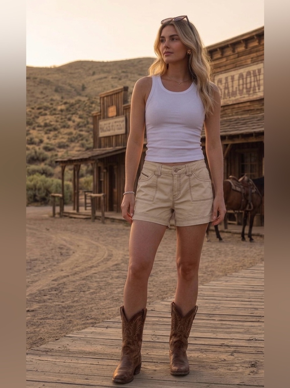 Hydraulic Light Beige Denim Shortie Shorts
